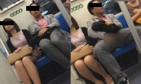 实拍上海地铁猥琐男自慰 对面美女掏出小JJ撸啊撸
