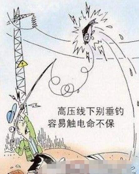 偷钓鱼触碰高压线被电 鱼竿导电性强触碰后会被"电击"