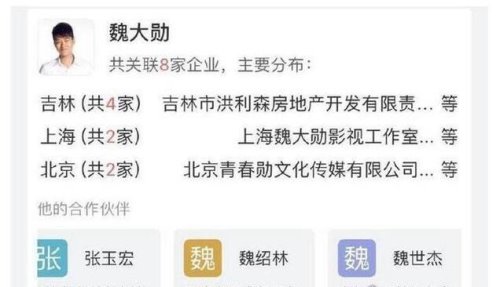 魏大勋家境背景曝光 魏爸在吉林有18家房地产公司(资产过亿)