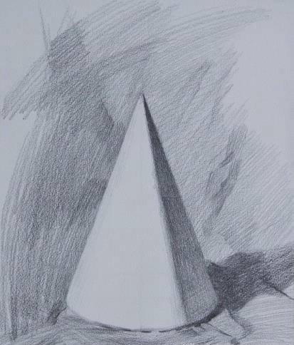 素描圆椎石膏几何体的画法