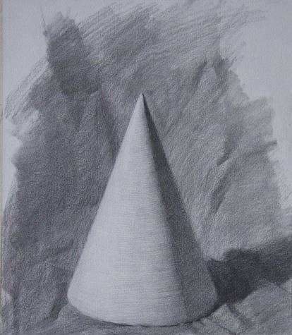 素描圆椎石膏几何体的画法