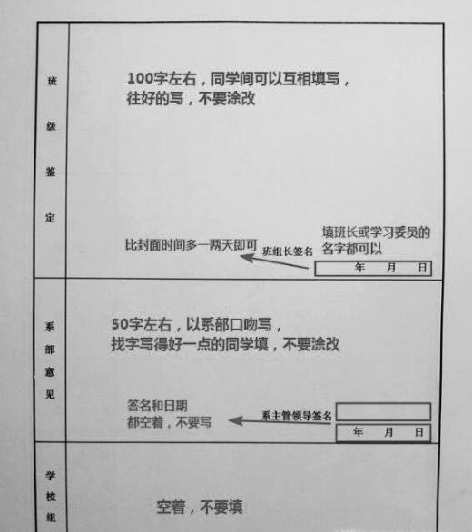 毕业生登记表填写范例