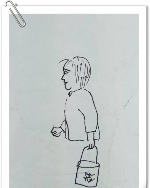怎样画钢笔画“提桶走路”?